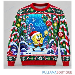 Spongebob Squarepants Candy Cane Kelp Forest ugly christmas sweater