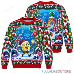Spongebob Squarepants Candy Cane Kelp Forest ugly christmas sweater