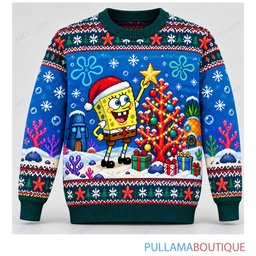 Spongebob Squarepants Golden Star Wreath ugly christmas sweater