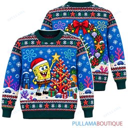 Spongebob Squarepants Golden Star Wreath ugly christmas sweater