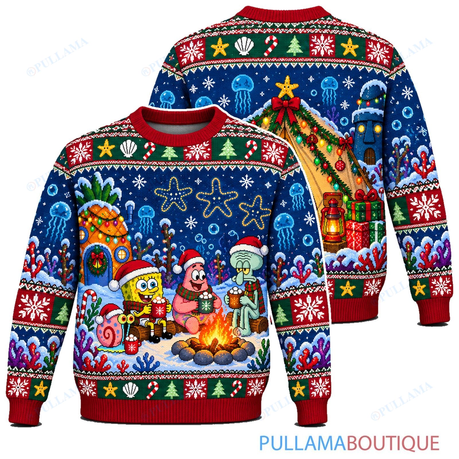Spongebob Squarepants Cocoa Camp ugly christmas sweater