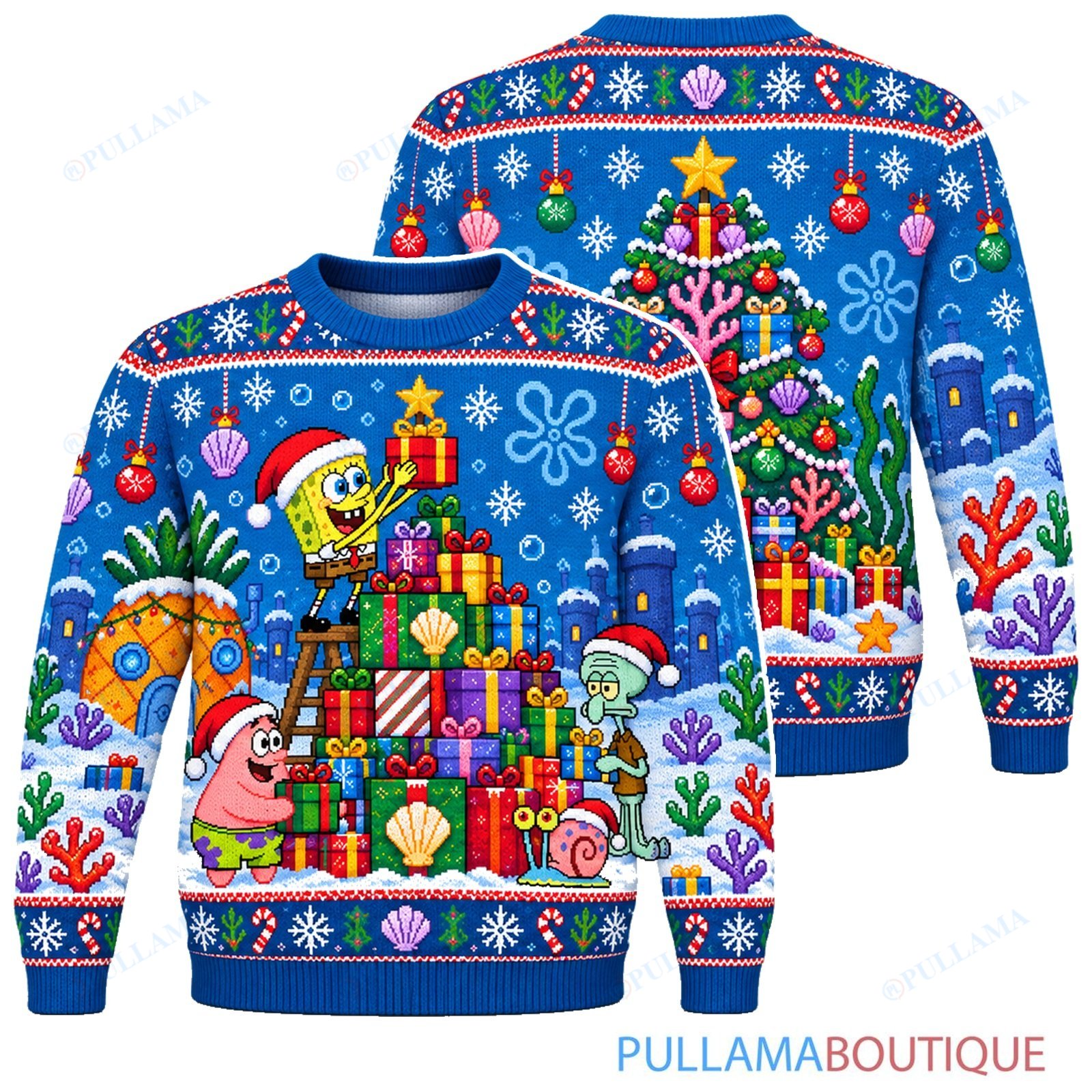 Spongebob Squarepants Present Tower ugly christmas sweater