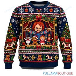 Chucky Holiday Puppet Theater ugly christmas sweater