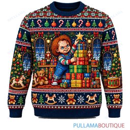 Chucky Christmas Present Tower ugly christmas sweater