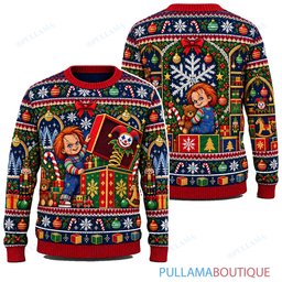 Chucky Jack in the Box Surprise ugly christmas sweater