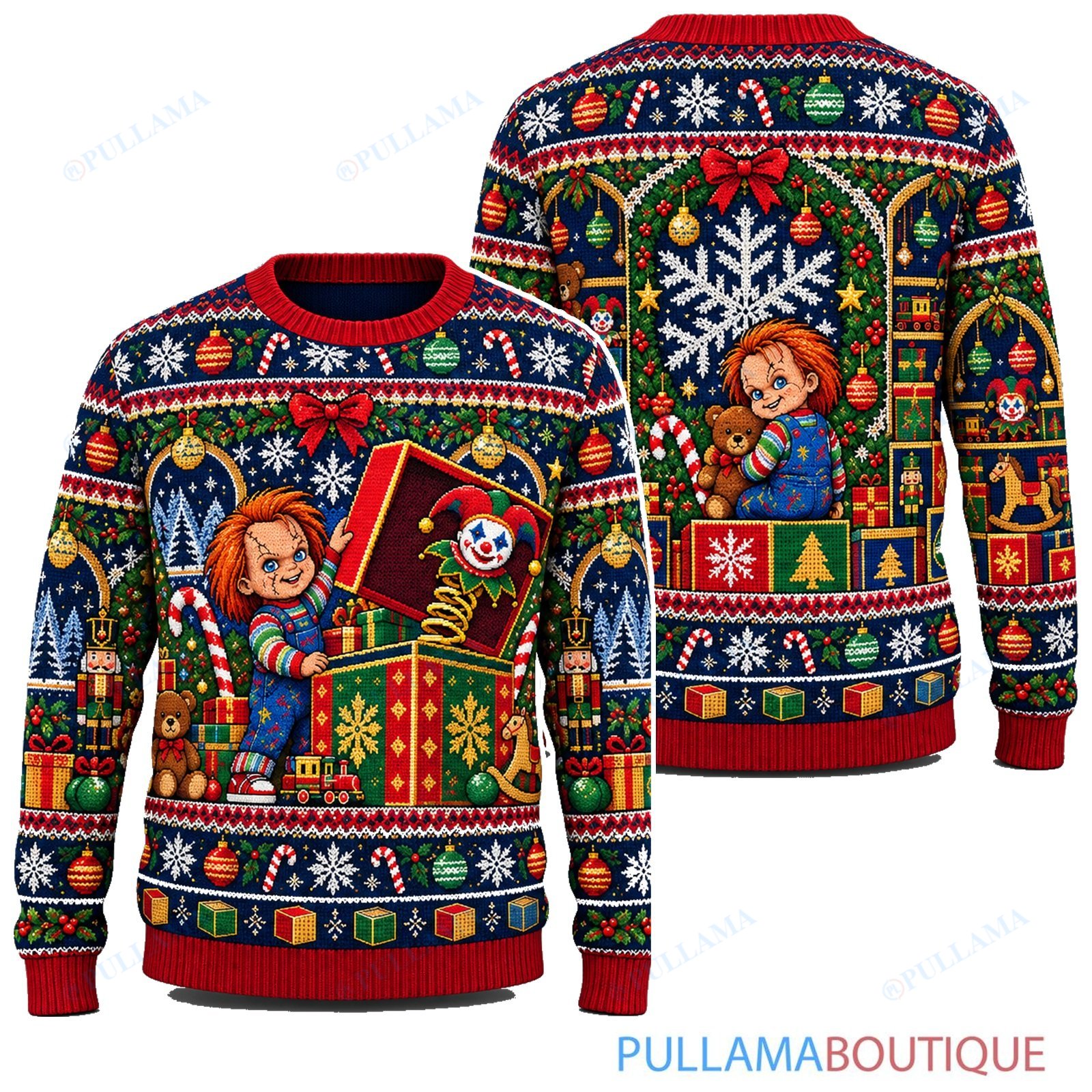 Chucky Jack in the Box Surprise ugly christmas sweater