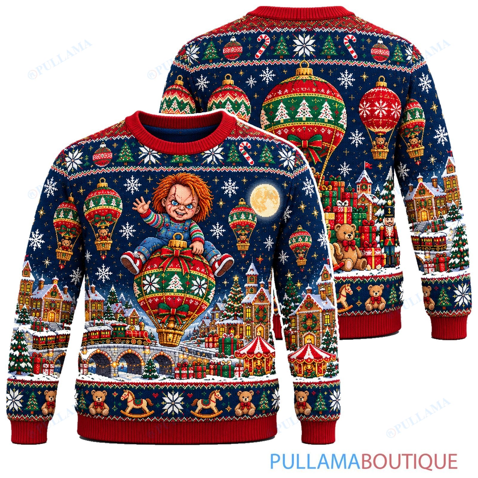 Chucky Holiday Hot Air Balloon ugly christmas sweater