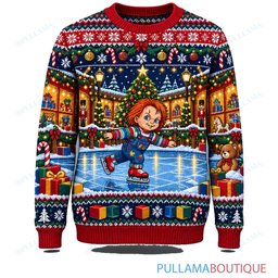 Chucky Christmas Ice Skating ugly christmas sweater