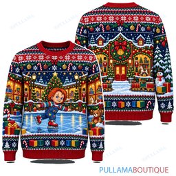 Chucky Christmas Ice Skating ugly christmas sweater