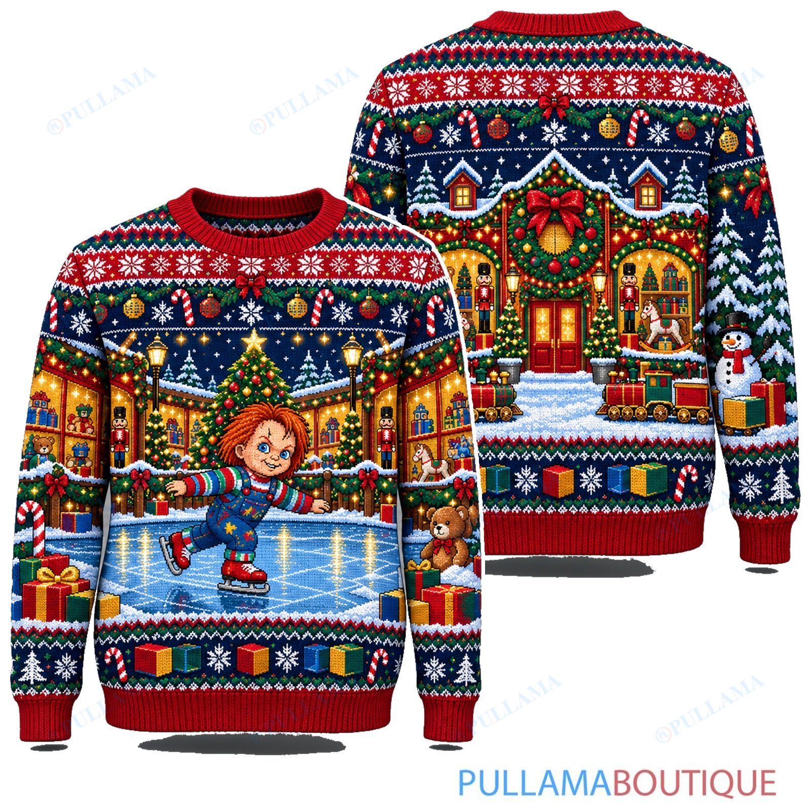Chucky Christmas Ice Skating ugly christmas sweater