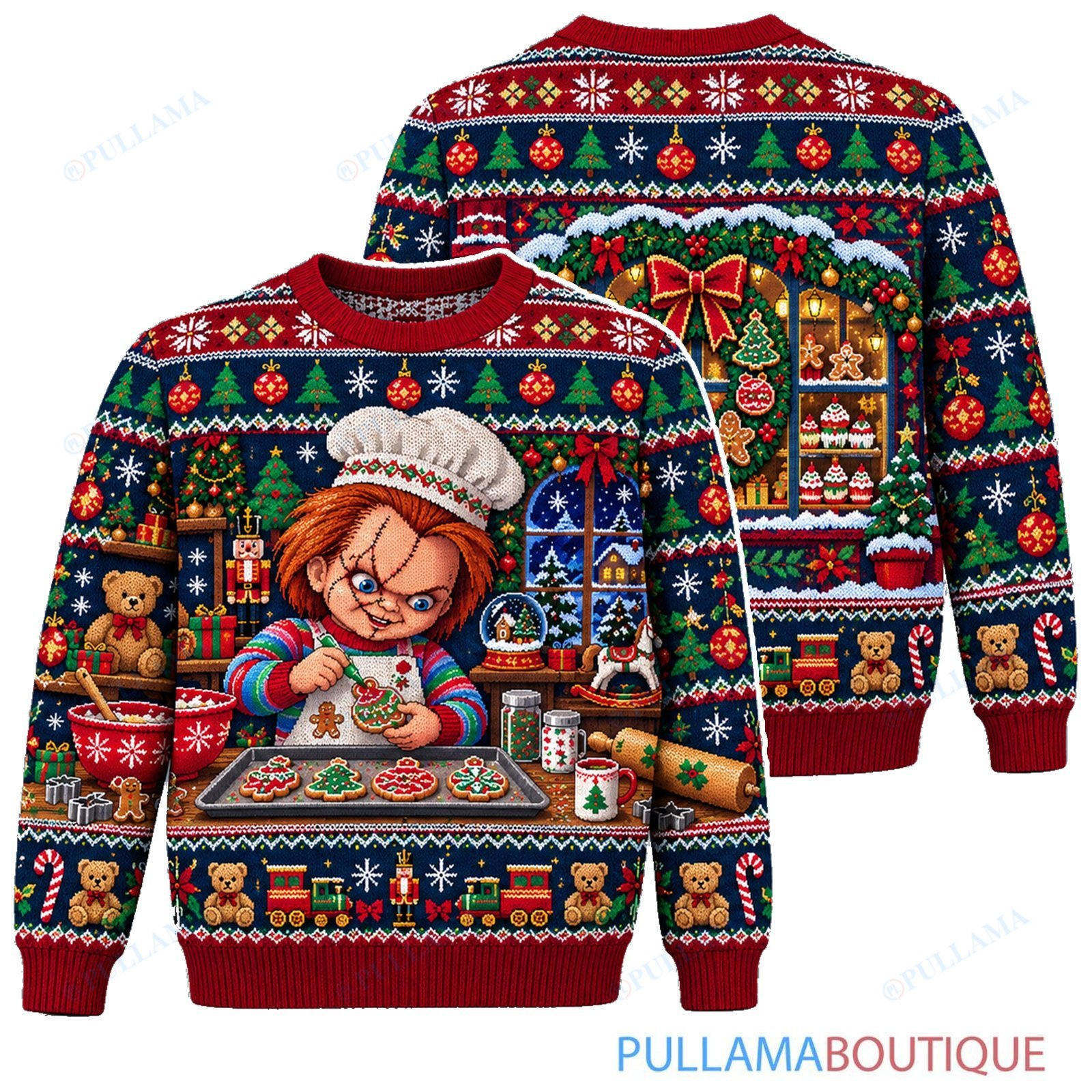 Chucky Holiday Cookie Baking ugly christmas sweater