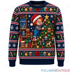 Chucky Christmas Tree Decorating ugly christmas sweater