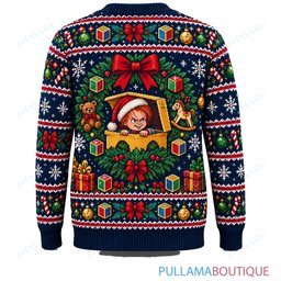 Chucky Christmas Tree Decorating ugly christmas sweater