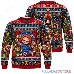 Chucky Christmas Teddy Bear Party ugly christmas sweater