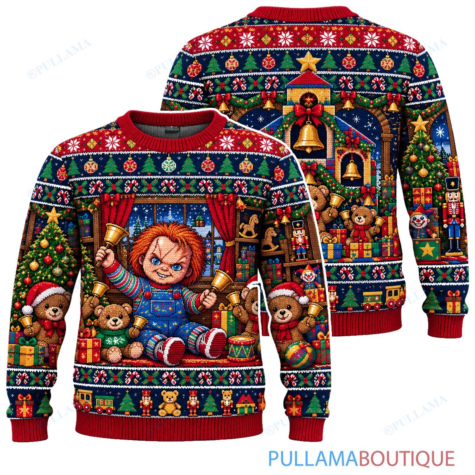 Chucky Christmas Teddy Bear Party ugly christmas sweater