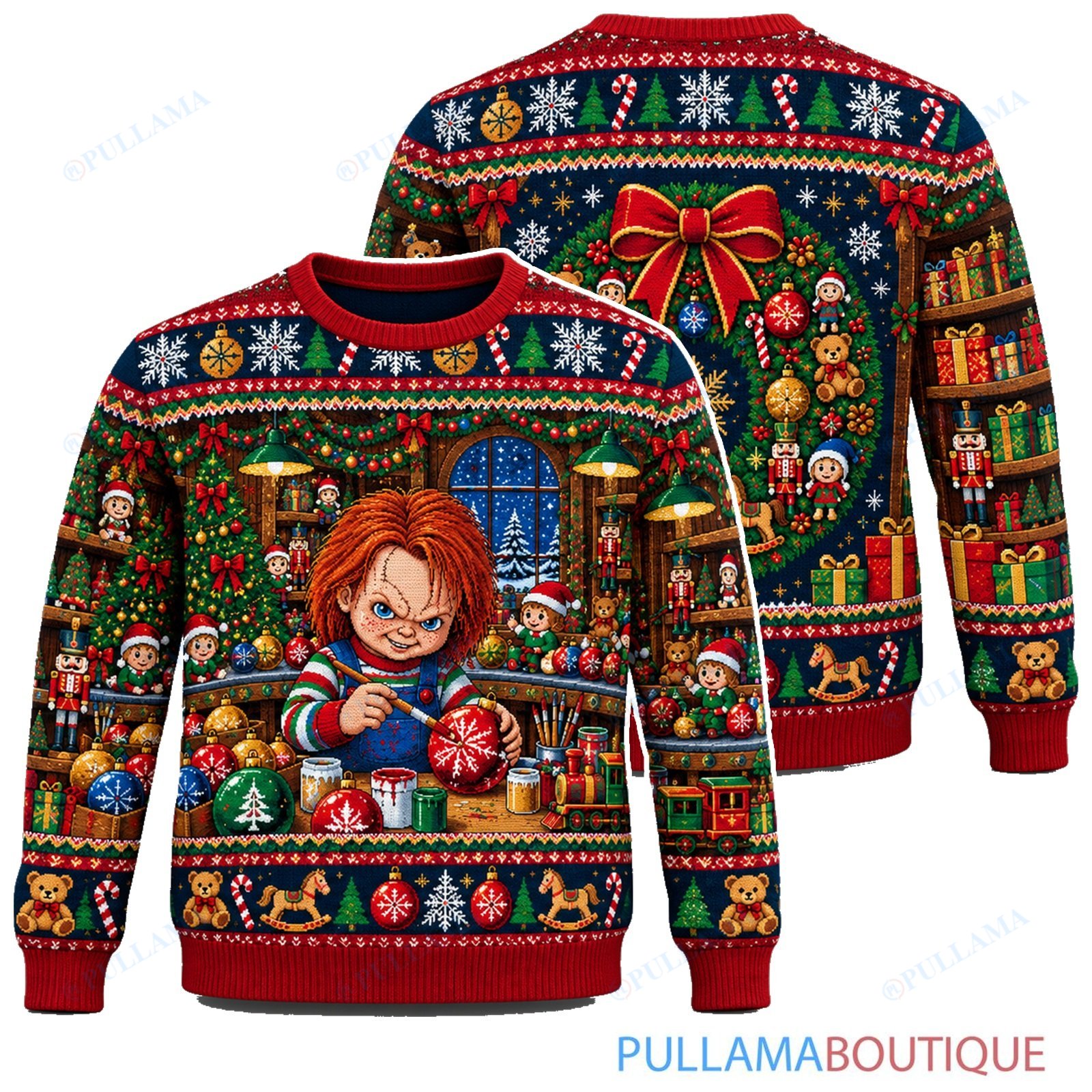 Chucky Holiday Ornament Workshop ugly christmas sweater