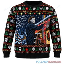 Michael Myers Christmas Lights Decorating ugly christmas sweater