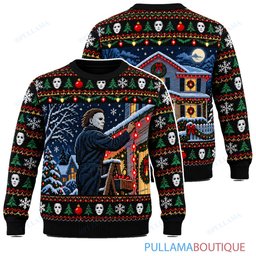 Michael Myers Christmas Lights Decorating ugly christmas sweater