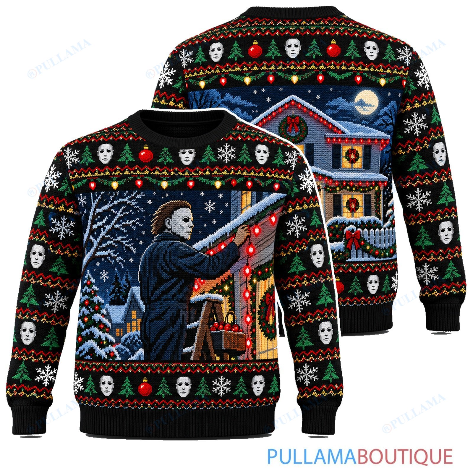 Michael Myers Christmas Lights Decorating ugly christmas sweater