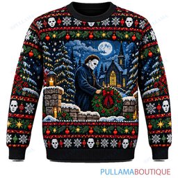 Michael Myers Graveyard Christmas Wreath ugly christmas sweater