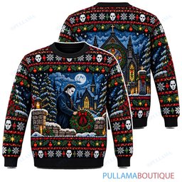 Michael Myers Graveyard Christmas Wreath ugly christmas sweater