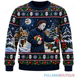 Michael Myers Snowy Village Gift Walk ugly christmas sweater