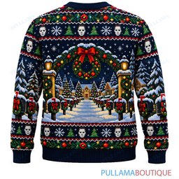 Michael Myers Snowy Village Gift Walk ugly christmas sweater