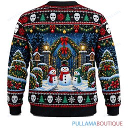 Michael Myers Snowman Building ugly christmas sweater