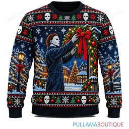 Michael Myers Town Square Wreath Decorating ugly christmas sweater