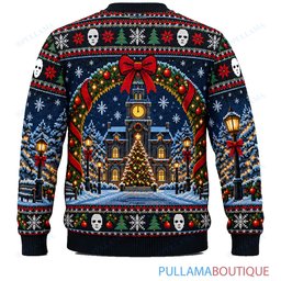 Michael Myers Town Square Wreath Decorating ugly christmas sweater
