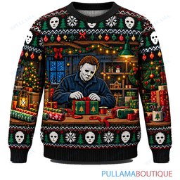 Michael Myers Christmas Gift Wrapping ugly christmas sweater