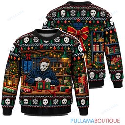 Michael Myers Christmas Gift Wrapping ugly christmas sweater