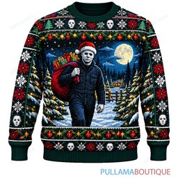 Michael Myers Moonlit Cabin Gift Delivery ugly christmas sweater