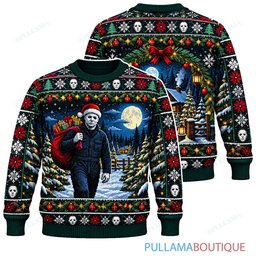 Michael Myers Moonlit Cabin Gift Delivery ugly christmas sweater