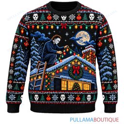 Michael Myers Rooftop Christmas Lights ugly christmas sweater