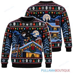Michael Myers Rooftop Christmas Lights ugly christmas sweater