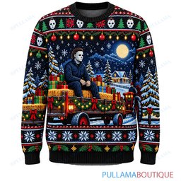 Michael Myers Holiday Gift Train ugly christmas sweater