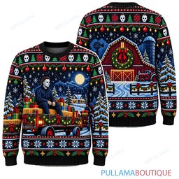 Michael Myers Holiday Gift Train ugly christmas sweater