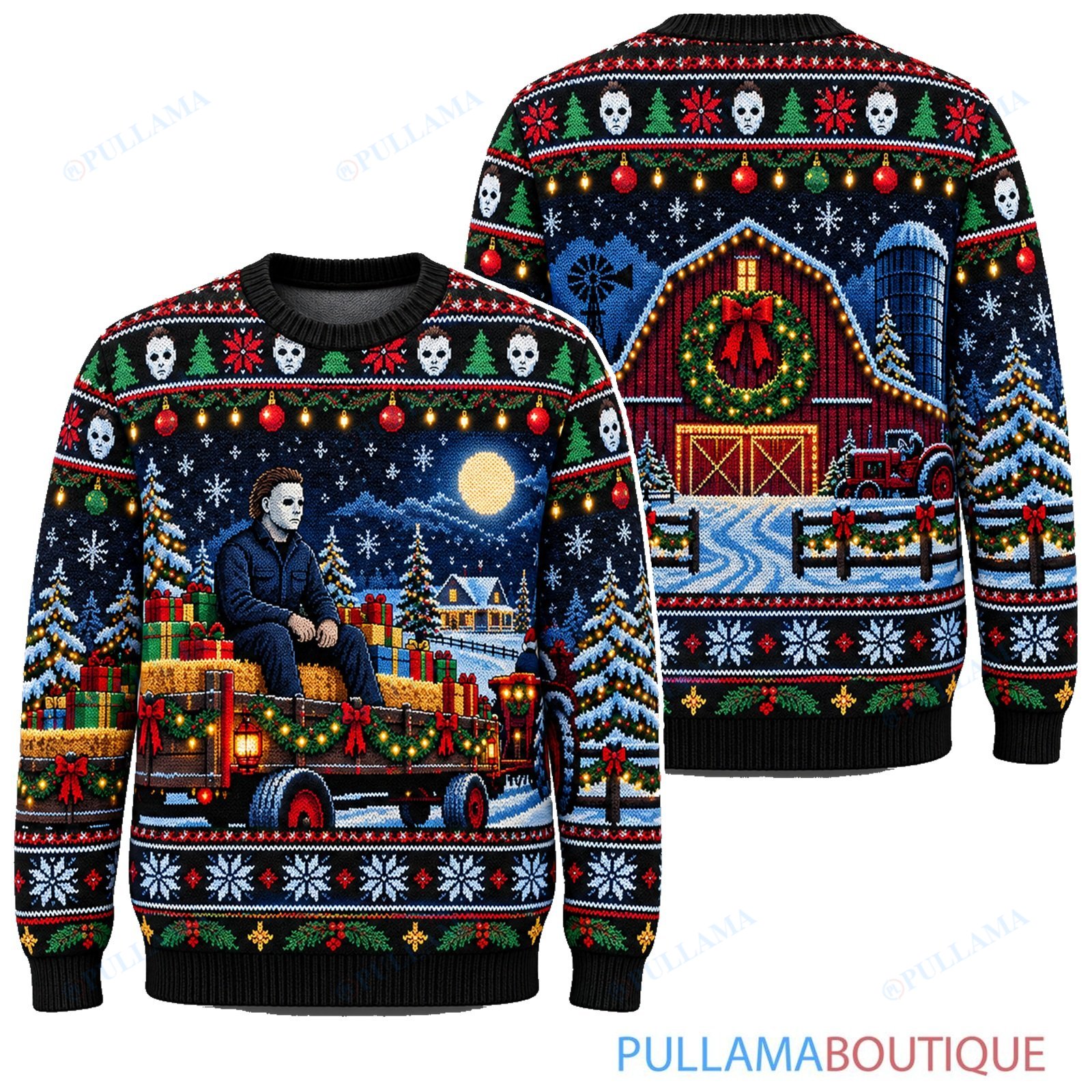Michael Myers Holiday Gift Train ugly christmas sweater