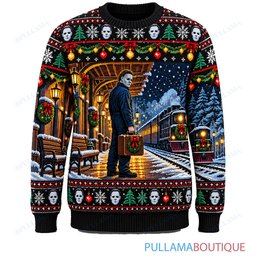 Michael Myers Holiday Railway Station ugly christmas sweater