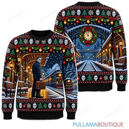 Michael Myers Holiday Railway Station ugly christmas sweater