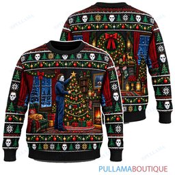 Michael Myers Christmas Tree Decorating ugly christmas sweater