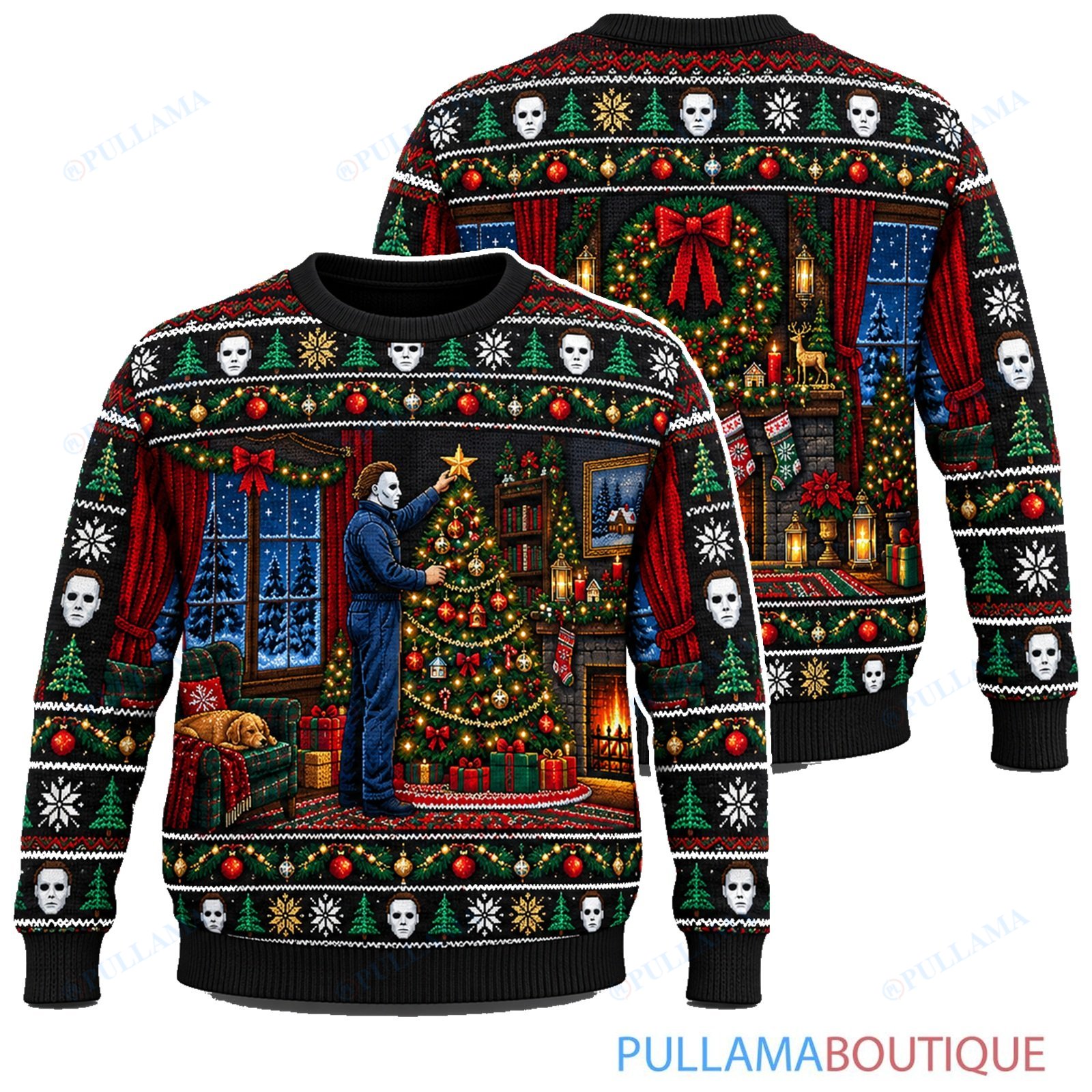 Michael Myers Christmas Tree Decorating ugly christmas sweater
