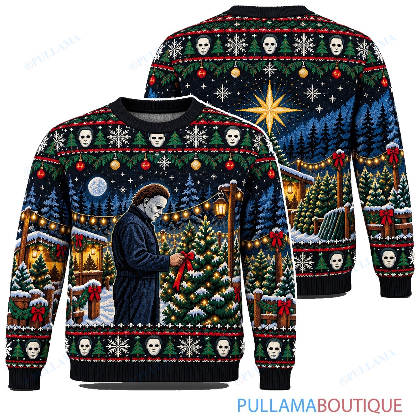 Michael Myers Holiday Lantern Walk ugly christmas sweater