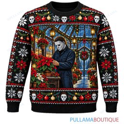 Michael Myers Poinsettia Greenhouse ugly christmas sweater