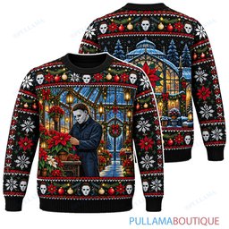 Michael Myers Poinsettia Greenhouse ugly christmas sweater