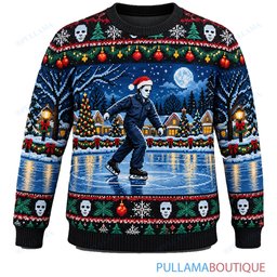 Michael Myers Holiday Ice Skating ugly christmas sweater