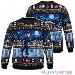 Michael Myers Holiday Ice Skating ugly christmas sweater