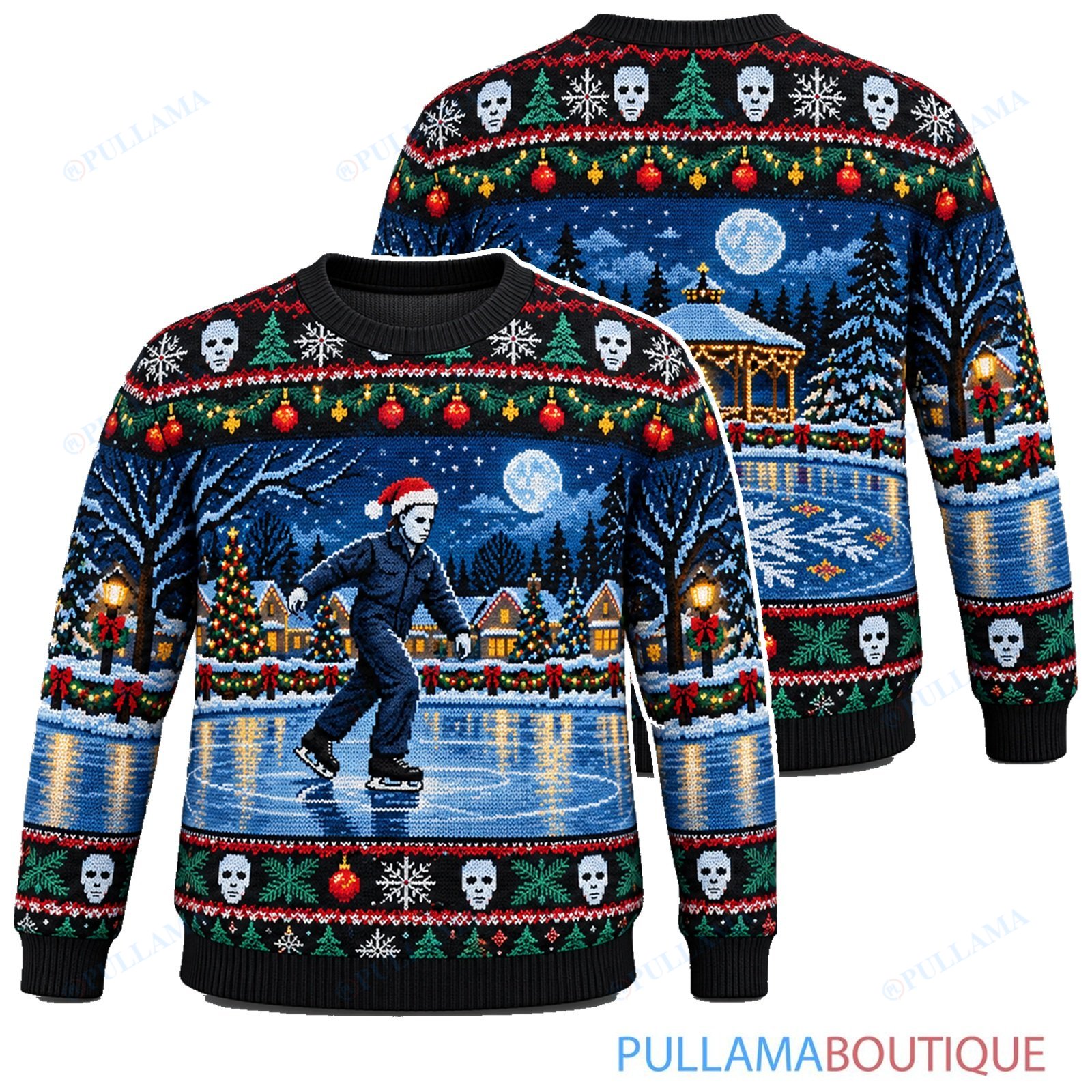 Michael Myers Holiday Ice Skating ugly christmas sweater