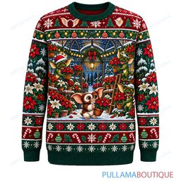 Gremlins Poinsettia Greenhouse ugly christmas sweater